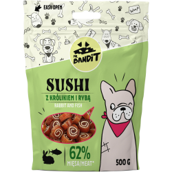 Recompense pentru caini Mr. Bandit SUSHI, iepure si peste, 80g Recompense pentru caini Mr. Bandit SUSHI, iepure si peste, 80g