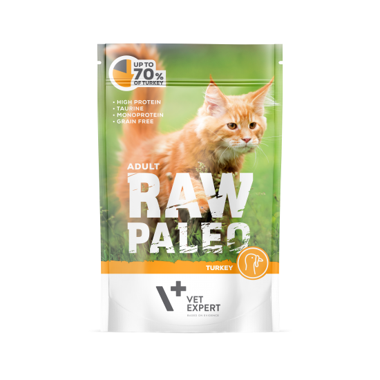 Hrana umeda pentru pisici, RAW PALEO CAT, adult, carne de curcan, 100 g