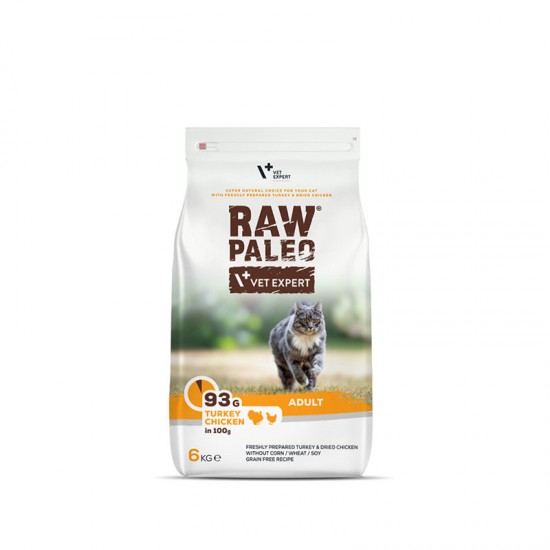 Hrana uscata pentru pisici adulte, RAW PALEO, carne de curcan si pui, 6kg