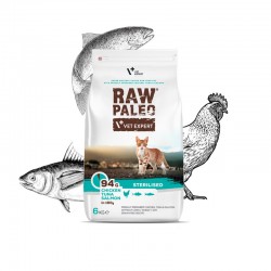 Hrana uscata pentru pisici sterilizate, RAW PALEO, carne de pui, ton si somon, 6 kg