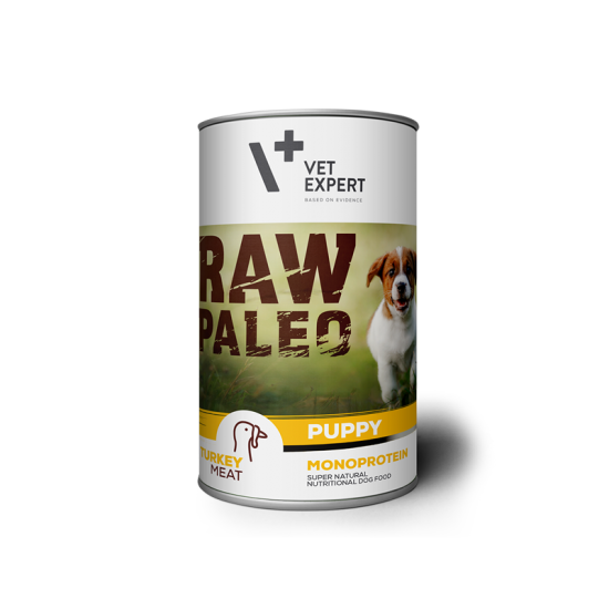 Hrana umeda pentru caini, RAW PALEO Puppy, conserva monoproteica, carne de curcan, 400 g