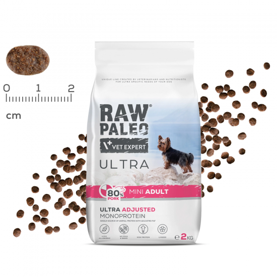 Hrană uscată pentru câini adulți Raw Paleo Ultra Pork, talie mică, 2 kg Hrană uscată pentru câini adulți Raw Paleo Ultra Pork, talie mică, 2 kg