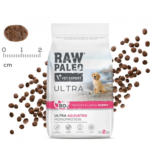 Hrană uscată pentru câini junior, Raw Paleo Ultra Pork, talie medie si mare, 10 kg