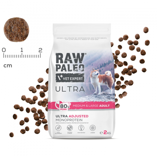 Hrană uscată pentru câini adulți Raw Paleo Ultra Pork, talie medie si mare, 10kg Hrană uscată pentru câini adulți Raw Paleo Ultra Pork, talie medie si mare, 10kg